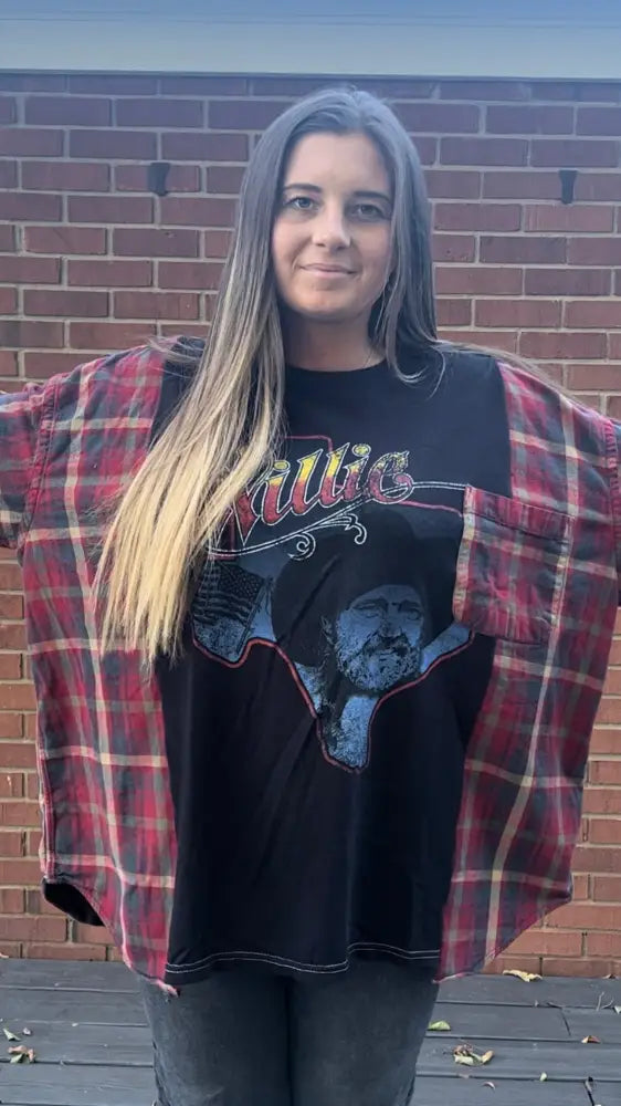 Reworked Willie Nelson Flannel Long Sleeve Shirts & Tops