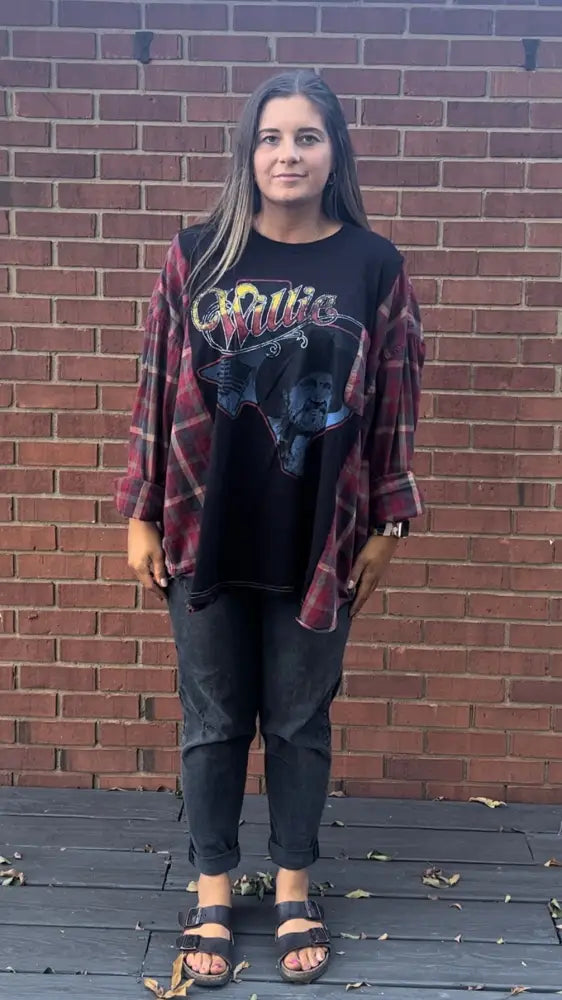 Reworked Willie Nelson Flannel Long Sleeve Shirts & Tops
