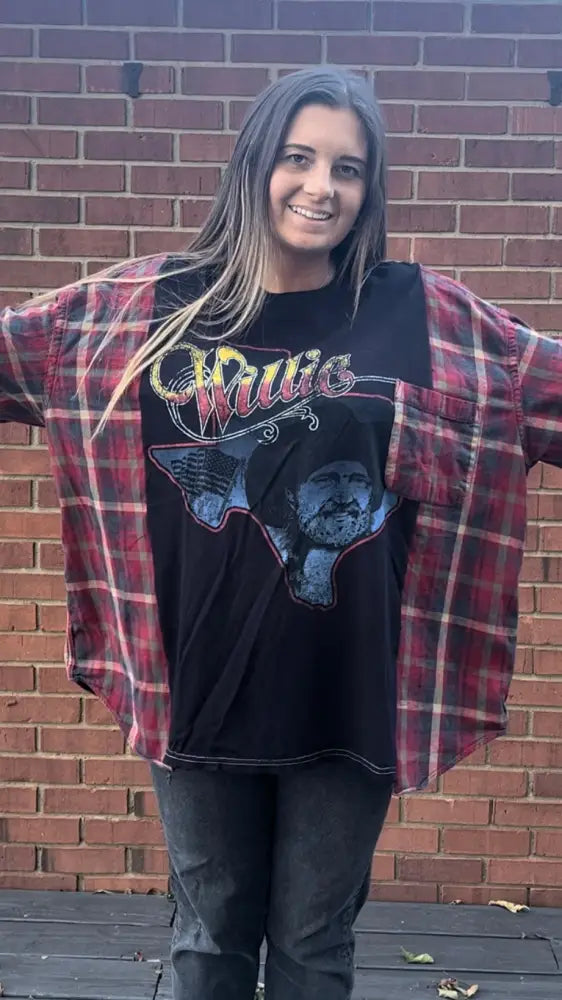 Reworked Willie Nelson Flannel Long Sleeve Shirts & Tops
