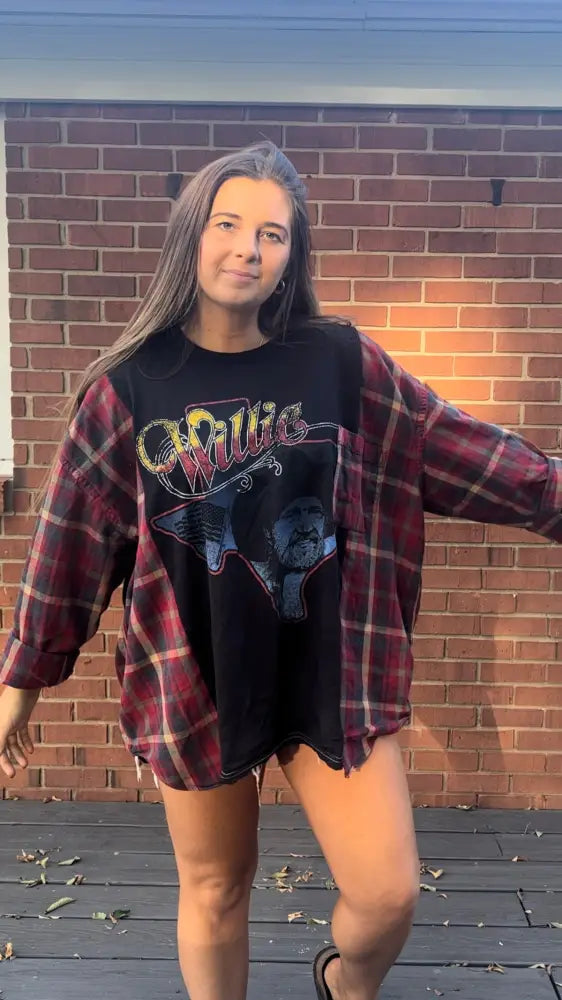 Reworked Willie Nelson Flannel Long Sleeve Shirts & Tops