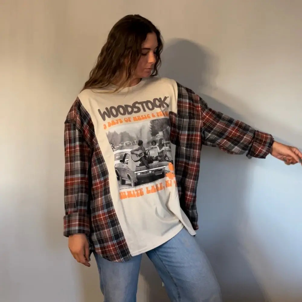 Reworked Woodstock Flannel Long Sleeve Shirts & Tops