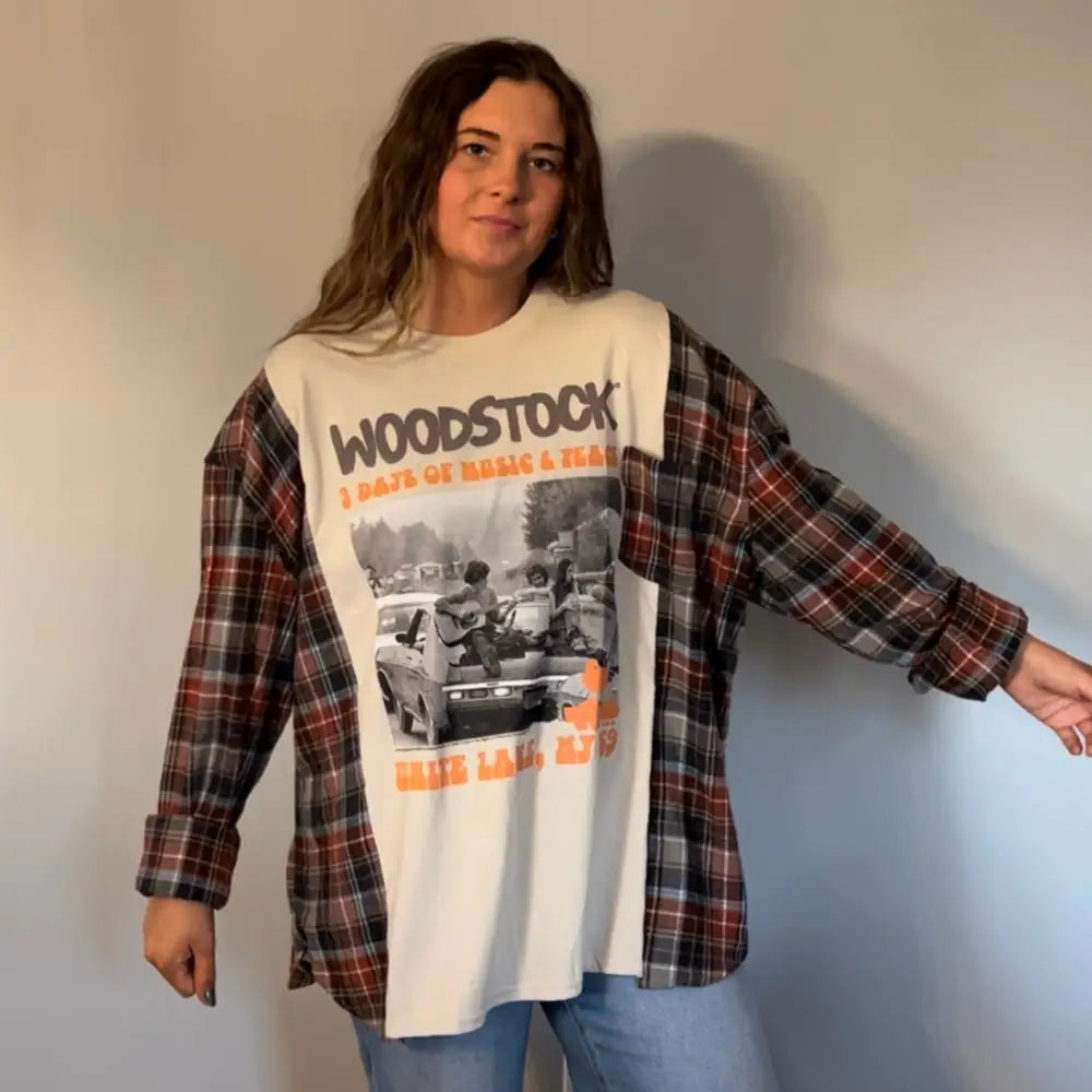 Reworked Woodstock Flannel Long Sleeve Shirts & Tops