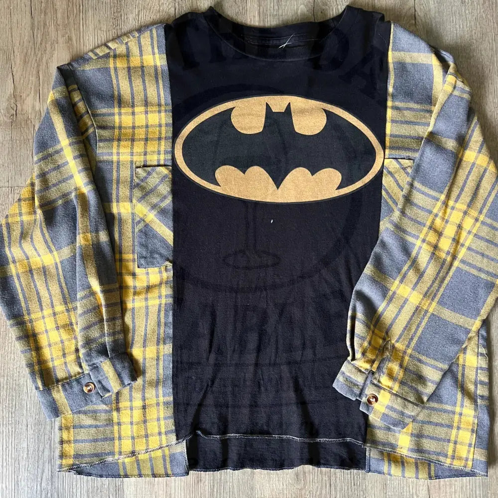 Reworked Batman Flannel Long Sleeve Shirts & Tops
