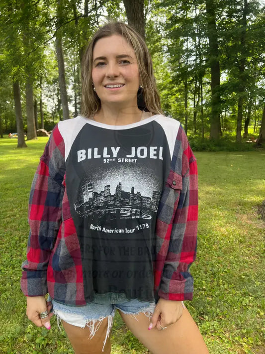 Reworked Billy Joel Flannel Long Sleeve Shirts & Tops