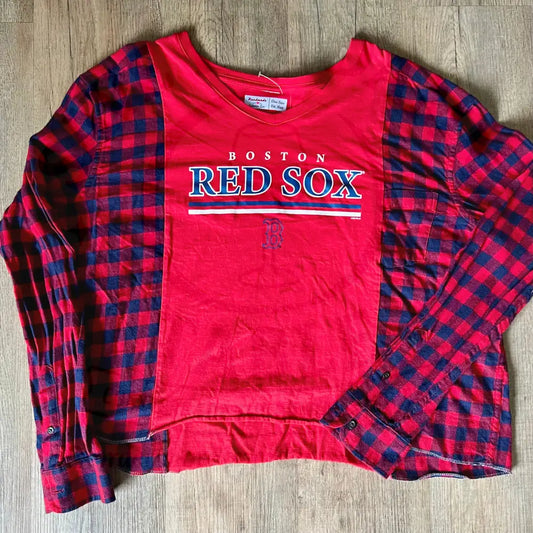 Reworked Boston Red Sox Flannel Long Sleeve Shirts & Tops