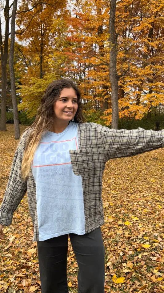 Reworked Bud Light Flannel Long Sleeve Shirts & Tops