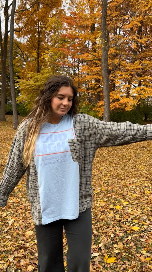 Reworked Bud Light Flannel Long Sleeve Shirts & Tops