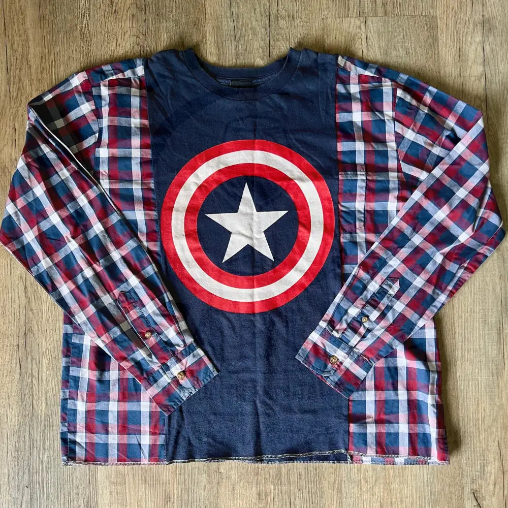 Reworked Captain America Flannel Long Sleeve Shirts & Tops