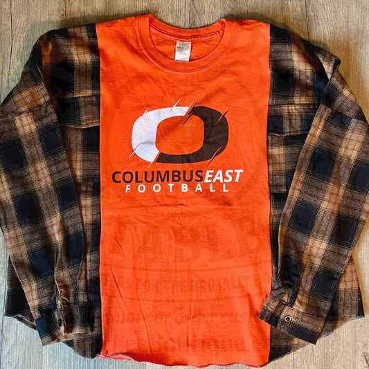 Reworked Columbus East Football Flannel Long Sleeve Shirts & Tops
