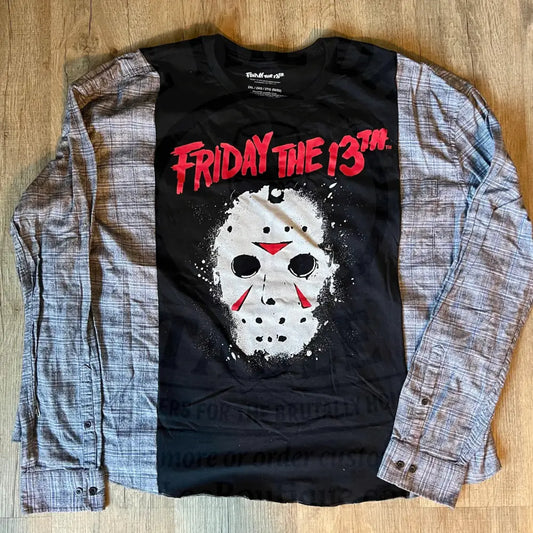 Reworked Friday the 13th Long Sleeve Flannel Shirts & Tops