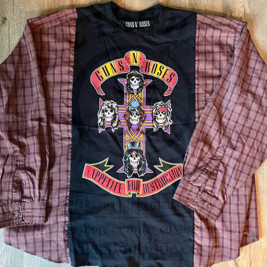 Reworked Guns & Roses Long Sleeve Shirts & Tops