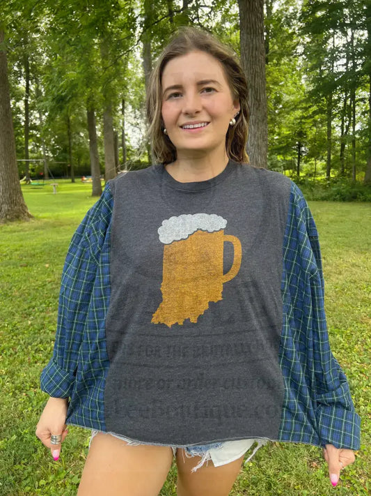 Reworked Indiana Beer Flannel Long Sleeve Shirts & Tops