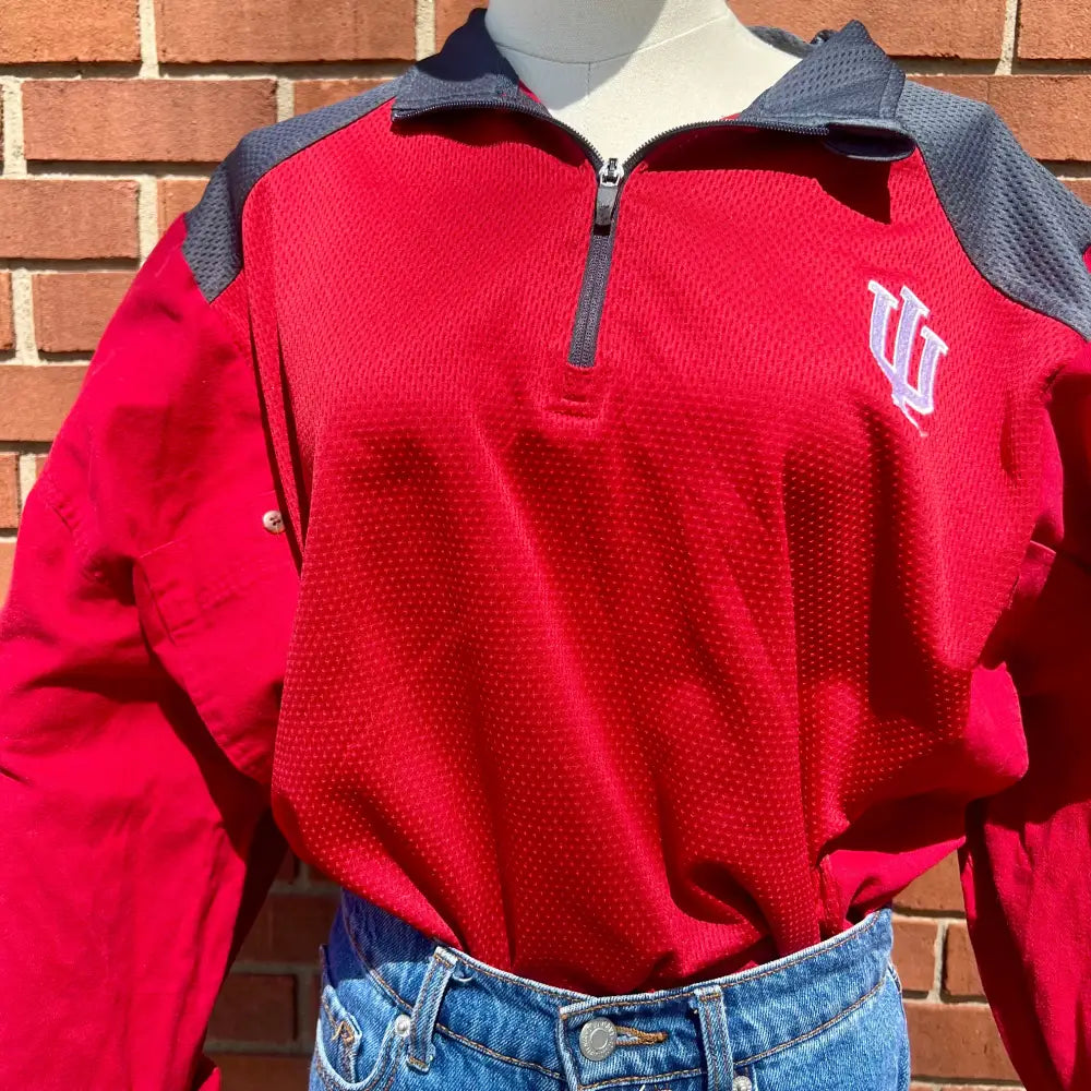 Reworked Indiana University Flannel Long Sleeve Quarter ZIp Shirts & Tops