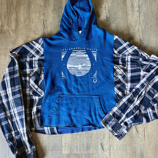 Reworked Indianapolis Colts Flannel Long Sleeve Hoodie Shirts & Tops