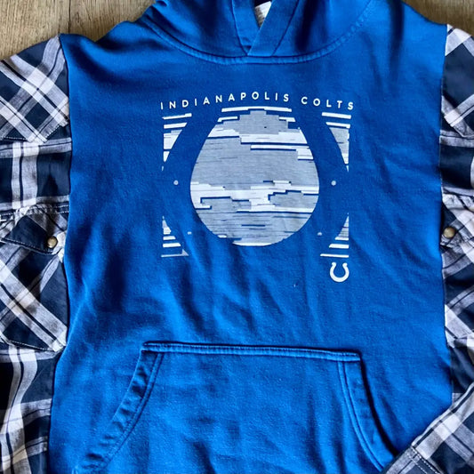 Reworked Indianapolis Colts Flannel Long Sleeve Hoodie Shirts & Tops