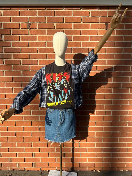 Reworked KISS Flannel Long Sleeve Shirts & Tops