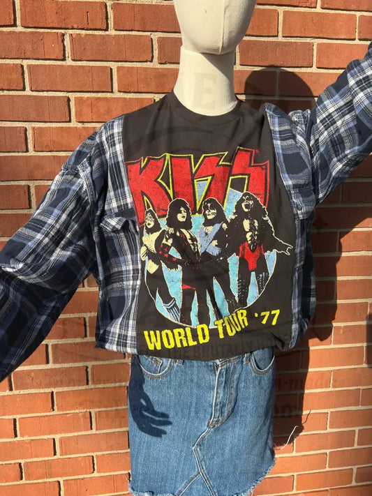 Reworked KISS Flannel Long Sleeve Shirts & Tops
