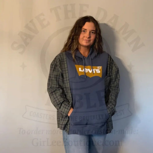 Reworked Levis Flannel Long Sleeve Hoodie Shirts & Tops