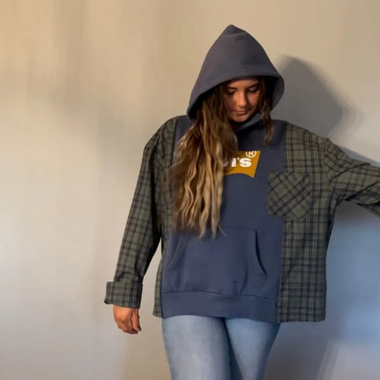 Reworked Levis Flannel Long Sleeve Hoodie Shirts & Tops