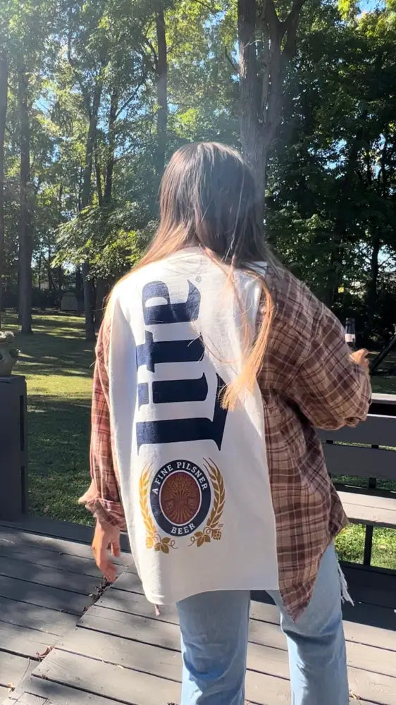 Reworked Miller Lite Flannel Long Sleeve Shirts & Tops