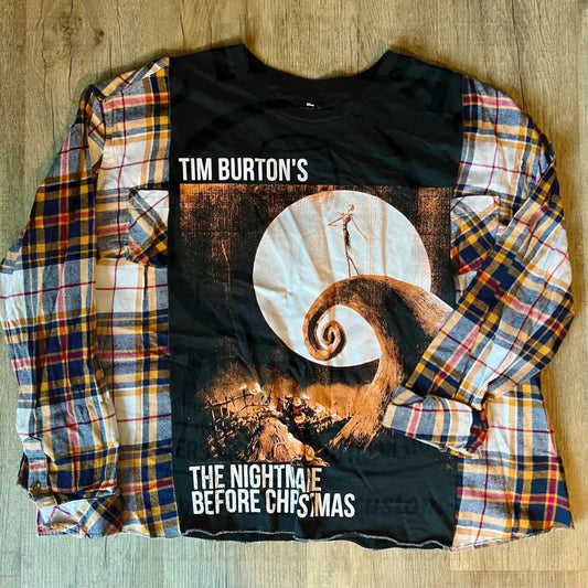 Reworked Nightmare Before Christmas Long Sleeve Flannel Shirts & Tops