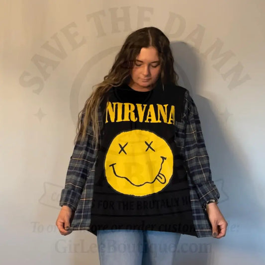 Reworked Nirvana Flannel Long Sleeve Shirts & Tops