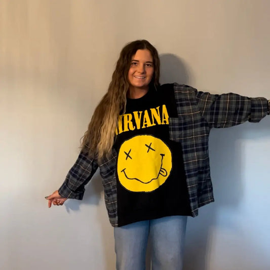 Reworked Nirvana Flannel Long Sleeve Shirts & Tops