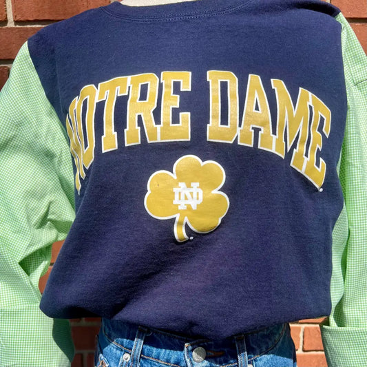 Reworked Notre Dame Flannel Long Sleeve Shirts & Tops