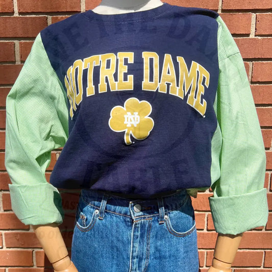 Reworked Notre Dame Flannel Long Sleeve Shirts & Tops