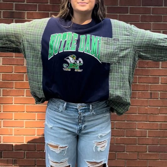Reworked Notre Dame University Long Sleeve Shirts & Tops