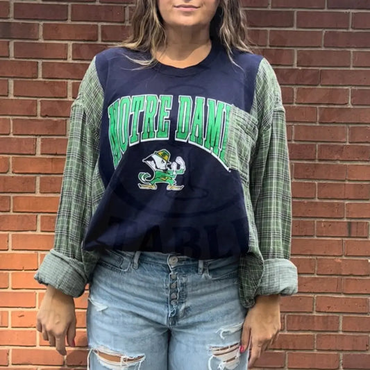 Reworked Notre Dame University Long Sleeve Shirts & Tops