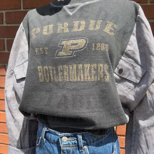 Reworked Purdue University Flannel Long Sleeve Shirts & Tops