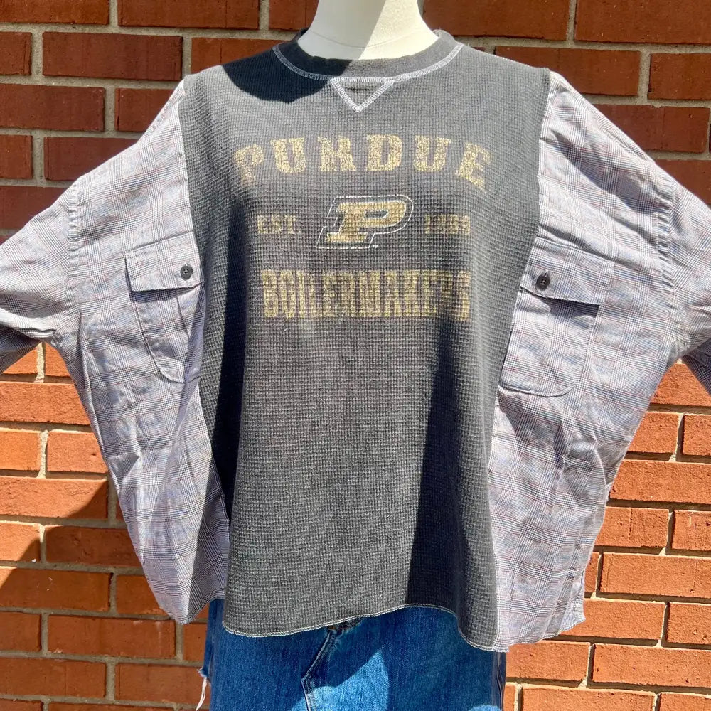Reworked Purdue University Flannel Long Sleeve Shirts & Tops