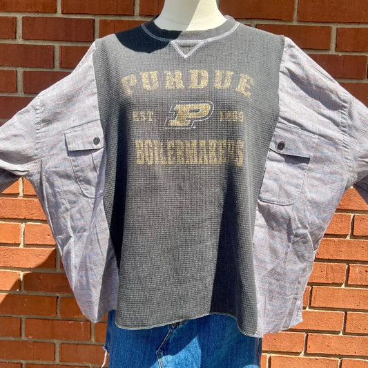 Reworked Purdue University Flannel Long Sleeve Shirts & Tops