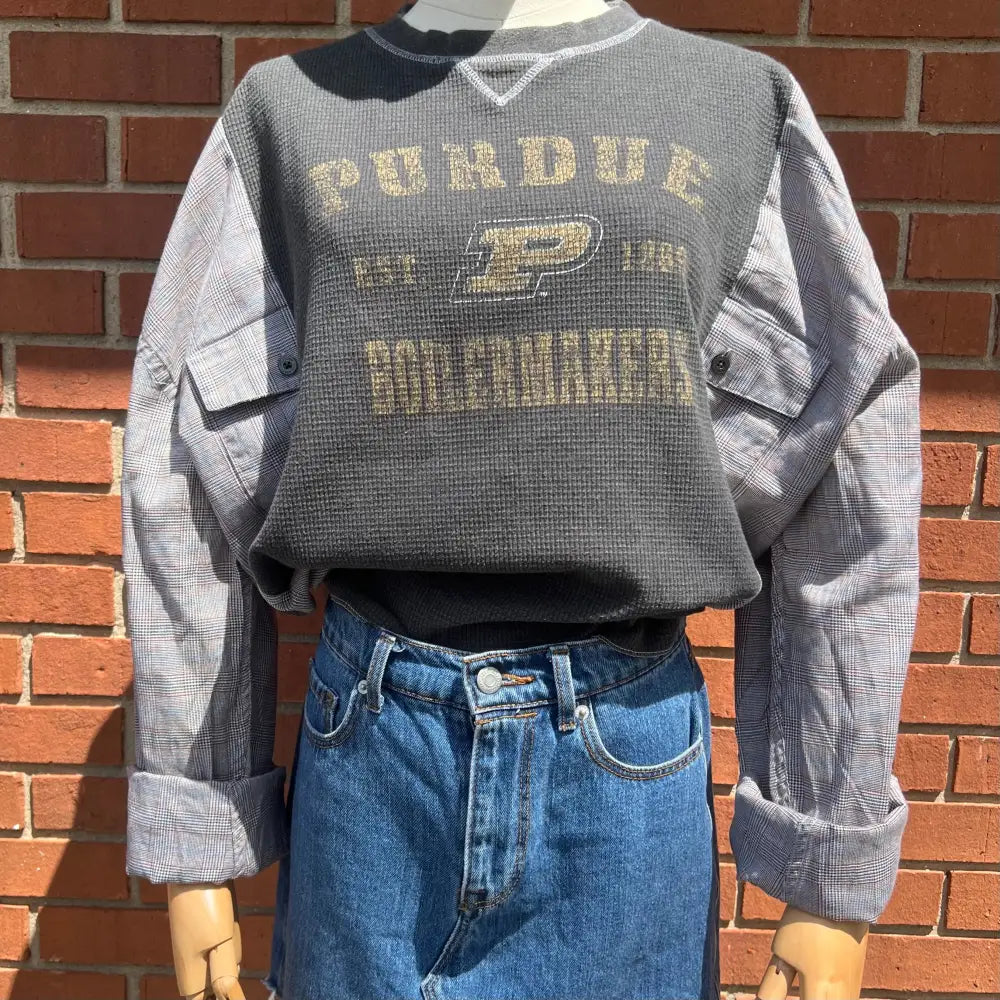Reworked Purdue University Flannel Long Sleeve Shirts & Tops