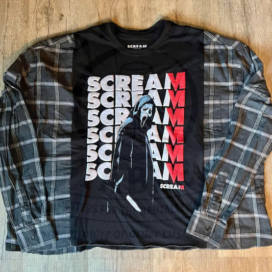Reworked Scream Long Sleeve Flannel Shirts & Tops