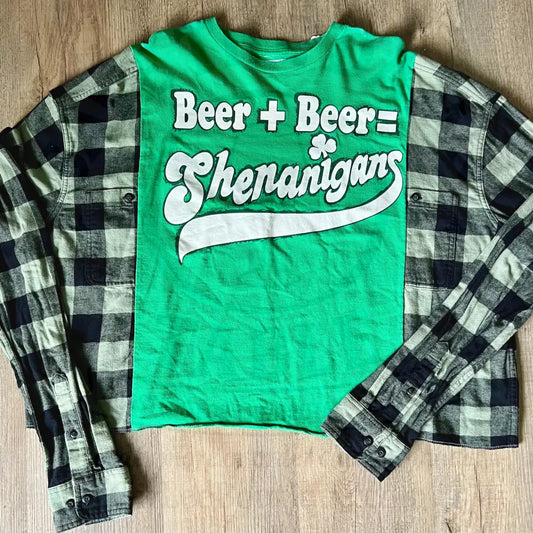 Reworked St. Patty’s Day Flannel Long Sleeve Shirts & Tops