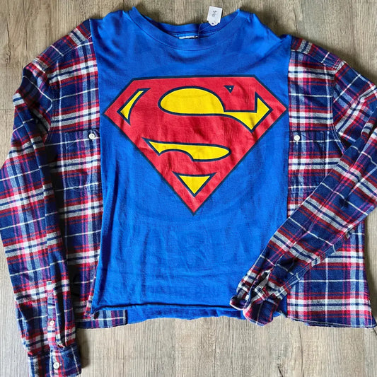Reworked Superman Flannel Long Sleeve Shirts & Tops
