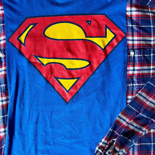 Reworked Superman Flannel Long Sleeve Shirts & Tops