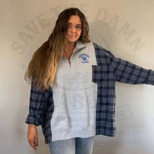 Reworked University of Kentucky Flannel Long Sleeve Quarter Zip Shirts & Tops