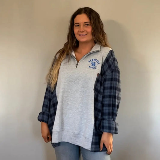 Reworked University of Kentucky Flannel Long Sleeve Quarter Zip Shirts & Tops