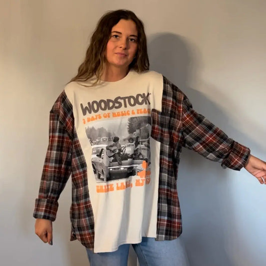 Reworked Woodstock Flannel Long Sleeve Shirts & Tops