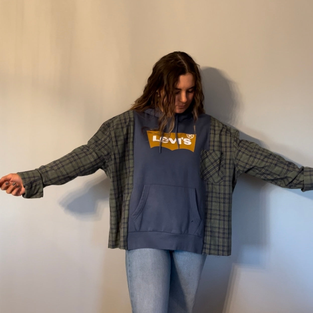 Reworked Levis Flannel Long Sleeve Hoodie